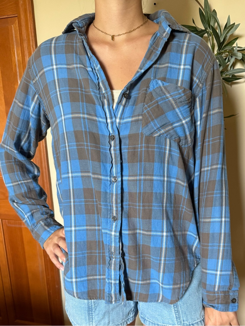Ralph Lauren Blue and Brown Plaid Button-Up Shirt